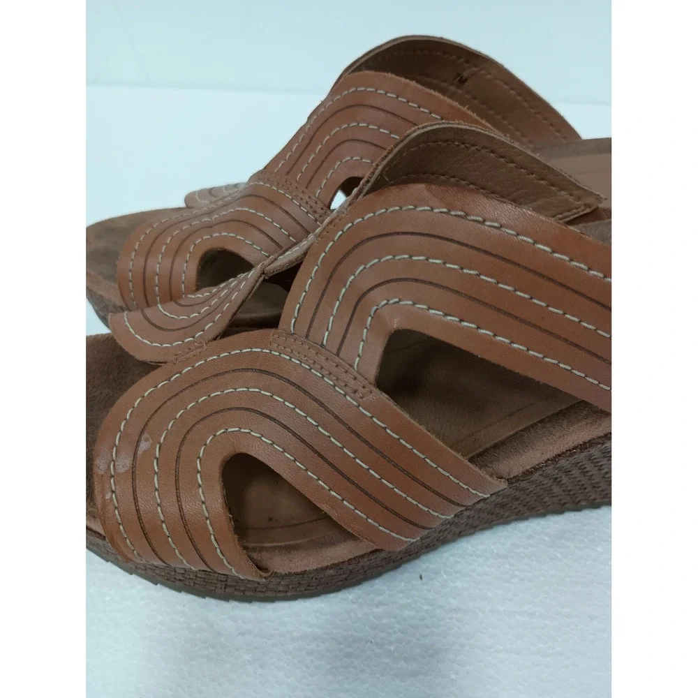 Vionic Wedge Sandals Womens 7M Brown Leather Orthotic Comfort Strappy Shoes